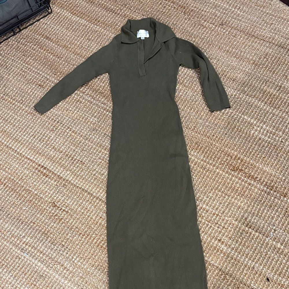 Long Sleeve Ribbed Green Dress